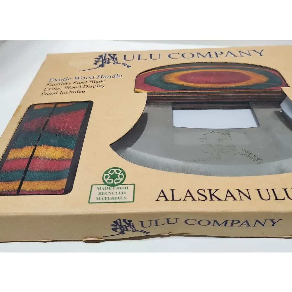 Alaska Ulu Company Exotic Wood Ulu Knife & Display Stand New in Box